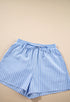Sky Blue Striped Bowknot Detail Puffy Sleeve Top and Shorts 2Pcs Set